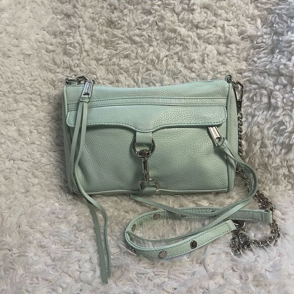 Rebecca Minkoff Mini Mac Crossbody Bag Leather mint green Chain Strap Studded - Picture 5 of 16